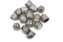 5 Silver Tone Hammered End Caps for Kumihimo Jewelry, Leather Cord End Connectors, Bails, Bead Caps, Fits 10mm cord, fin0664