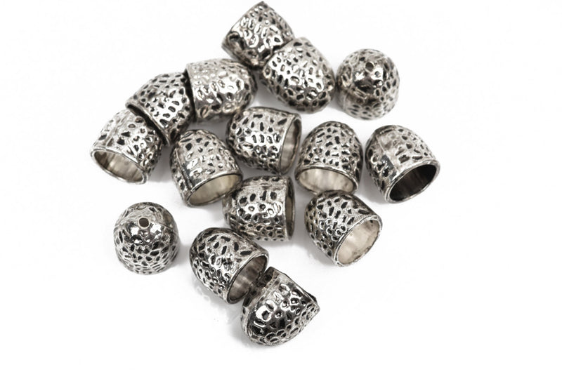 5 Silver Tone Hammered End Caps for Kumihimo Jewelry, Leather Cord End Connectors, Bails, Bead Caps, Fits 10mm cord, fin0664