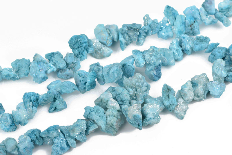 Druzy Quartz Rough Nugget Beads, gemstone DRUZY AGATE Geode Beads, Turquoise Blue with AB sparkle, half strand, gdz0201
