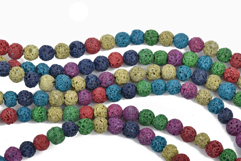 6mm LAVA Beads, Mixed Colors, Aromatherapy Beads, Perfume Diffuser Beads, Essential Oil Beads, full strand, about 60 beads, glv0026