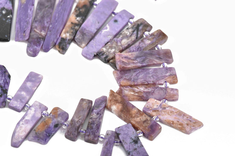 RUSSIAN CHAROITE Stick Beads, Gemstone Beads, purple, black, white, full strand, 5/8" to 1-3/4" 38-42 beads grc0003