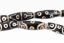 25mm Black AGATE DZI Beads, Barrel Oval Shape, natural gemstone, full strand, 15 beads, gag0307