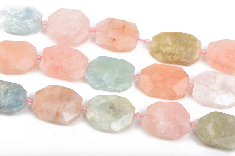 28mm MORGANITE and AQUAMARINE Flat Slab Beads, Natural Gemstone Beads, full strand, 13 beads, gmx0060