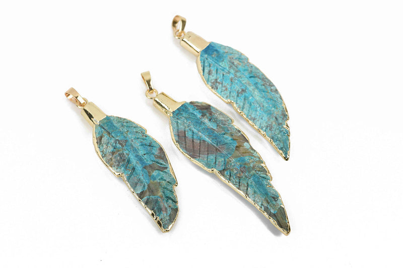 1 AGATE Gemstone FEATHER Pendant, Gold Plated Bezel, 2.5" to 2.75" long cgm0059