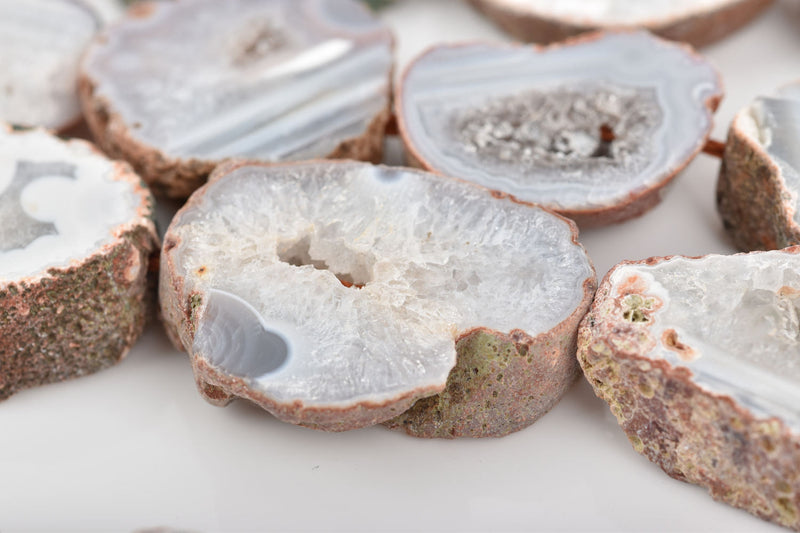 Druzy Quartz Slab Beads, Agate Druzy Beads, Pass-through Geode Druzy Beads, 1" to 1-3/8" long full strand, about 13-16 beads, gdz0202