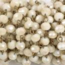 1 yard IVORY Off White Crystal Rondelle Rosary Chain, bronze wire, 8mm faceted rondelle glass beads, fch0586a