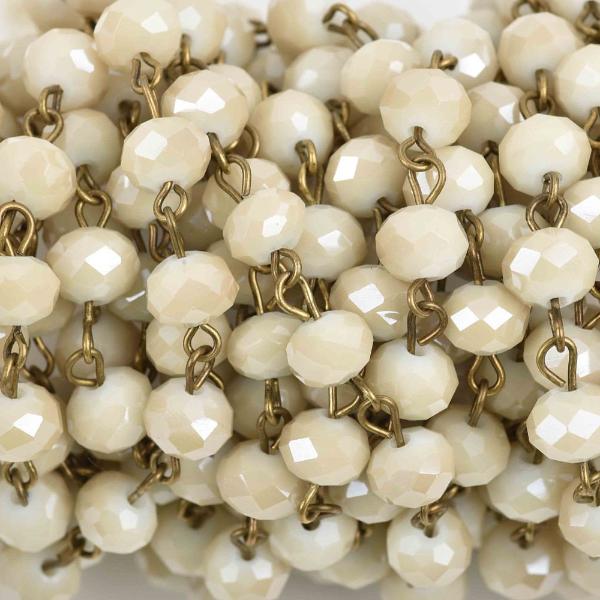 13 feet IVORY Off White Crystal Rondelle Rosary Chain, bronze wire, 8mm faceted rondelle glass beads, fch0586b