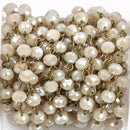13 feet IVORY Off White Crystal Rondelle Rosary Chain, bronze wire, 6mm faceted rondelle glass beads, fch0591b
