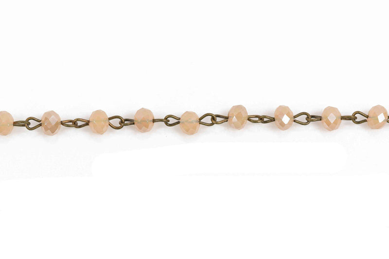 1 yard (3 feet) IVORY CREAM Crystal Rondelle Rosary Chain, bronze wire, 6mm faceted rondelle glass beads, fch0592a