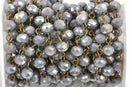 13 feet (4.33 yards) HEATHER GREY AB Crystal Rondelle Rosary Chain, bronze, 8mm faceted rondelle glass beads, fch0593b