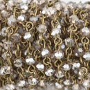 13 feet SMOKE Crystal Rosary Chain, bronze links, 4mm round faceted half-plated crystal bead chain, fch0599b