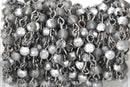 13 feet (4.33 yards) Matte SILVER SMOKE Crystal Rosary Chain, gunmetal links, 4mm round faceted frosted half-plated bead chain, fch0600b