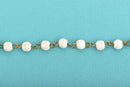 1 yard WHITE 6mm Howlite Rosary Chain, bronze wire links, round stone bead chain, fch0606a