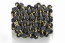 1 yard BLACK ONYX MATTE Rosary Chain, bright gold links, 8mm round faceted gemstone beads, fch0608a