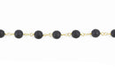 1 yard BLACK ONYX MATTE Rosary Chain, bright gold links, 8mm round faceted gemstone beads, fch0608a