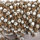 3 feet (1 yard) DARK MUSHROOM Grey Crystal Rosary Chain, bronze links, 4mm round faceted crystal bead chain, fch0610a