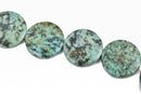 35mm AFRICAN TURQUOISE Coin Beads, Gemstone Beads, green and black, full strand, 11 beads, gms0049