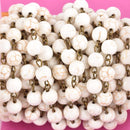 1 yard WHITE Howlite Rosary Chain, bronze links, 8mm round stone beads, fch0613a