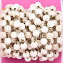 13 feet WHITE Howlite Rosary Chain, bronze links, 8mm round stone beads, fch0613b