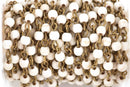 13 feet WHITE Howlite Rosary Chain, bronze links, 4mm round stone beads, fch0615b