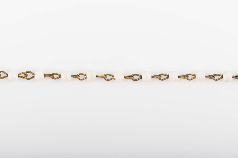 13 feet WHITE Howlite Rosary Chain, bronze links, 4mm round stone beads, fch0615b