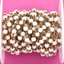 13 feet WHITE Howlite Rosary Chain, bronze links, 4mm round stone beads, fch0615b