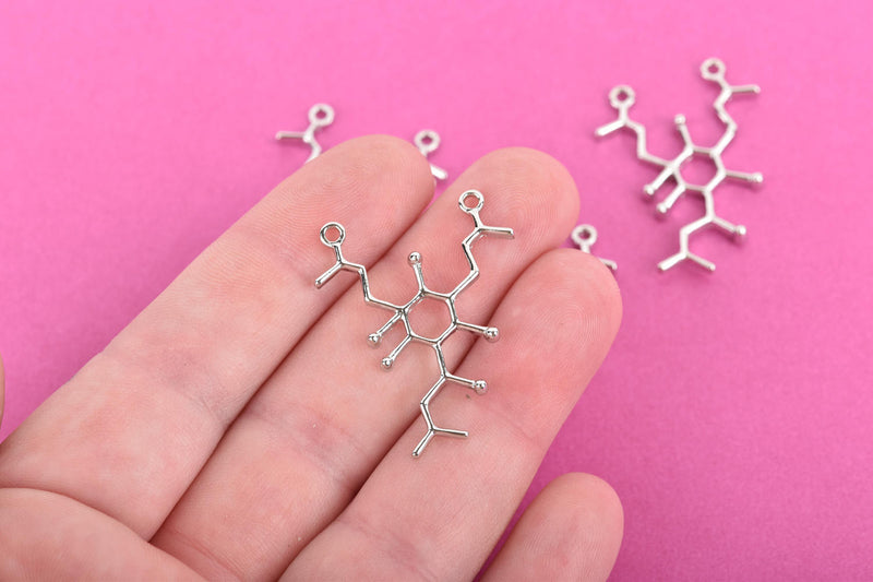 5 HUMULONE HOPS Beer Molecule Chemistry Charms, Silver Tone Charm Pendants, Science Charms, 33x26mm, chs2946