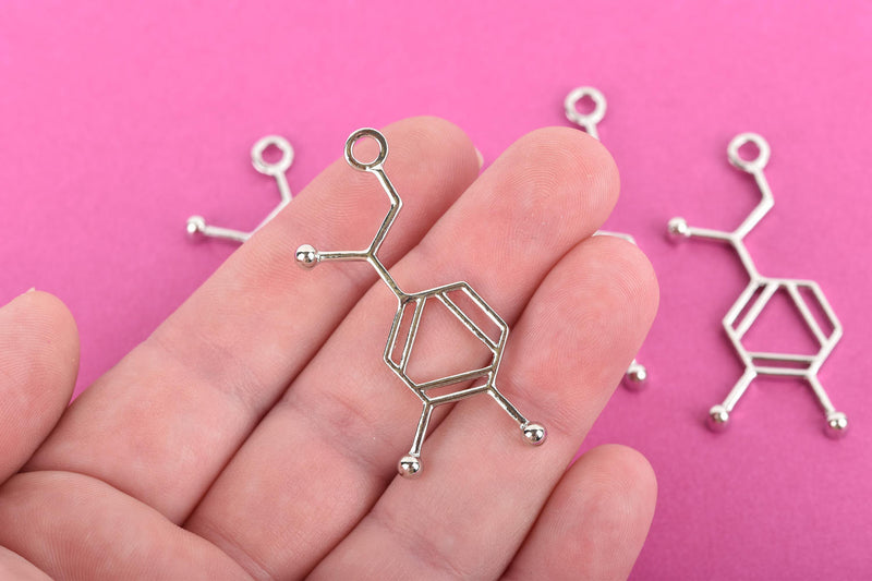 5 NOREPINEPHRINE Molecule Chemistry Charms, Fight or Flight Hormone, Silver Tone Charm Pendants, Science Charms, 45x28mm, chs2948