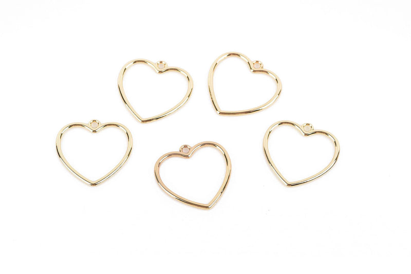 5 Gold Plated HEART Charms, Open Wire Heart Charms, 25mm, chs2951