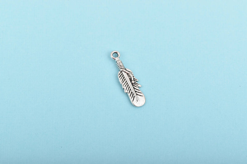 10 Silver FEATHER Charms, silver oxidized metal charms, silver feather pendants, 27x8mm, 1-1/8" long chs2953