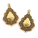 5 Antiqued Gold Charms, fancy Victorian filigree design, teardrop charms, 37x25mm, chs2955