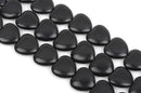 25mm Howlite Heart Beads, BLACK, Puffy Heart Beads, Puffed Heart Beads, full strand, 17 beads per strand, how0654