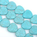 25mm Howlite Heart Beads, TURQUOISE BLUE, Puffy Heart Beads, Puffed Heart Beads, full strand, 17 beads per strand, how0657