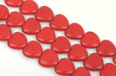 25mm Howlite Heart Beads, RED, Puffy Heart Beads, Puffed Heart Beads, full strand, 17 beads per strand, how0658