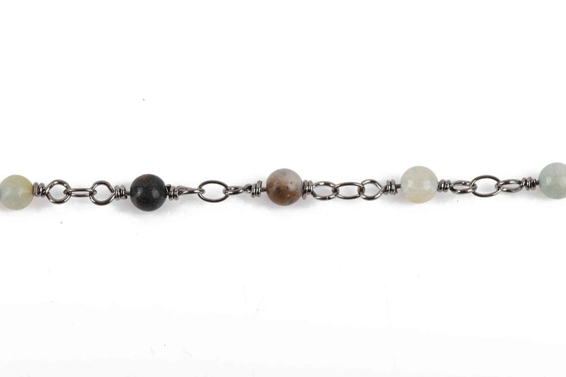13 feet AMAZONITE GEMSTONE Rosary Chain, gunmetal, 4mm round gemstone beads, fch0617b