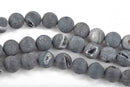 14mm DRUZY QUARTZ Round Beads, Frosted Grey Geode Round Beads, full strand, about 28 beads, gdz0203