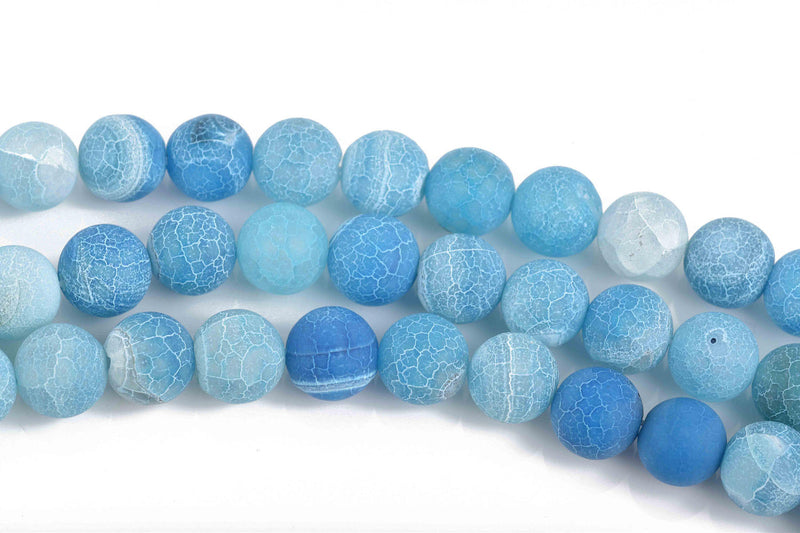 14mm BRIGHT BLUE Frosted Agate Round Beads, Natural Gemstone Beads, blue and white, full strand, about 28 beads, gag0315