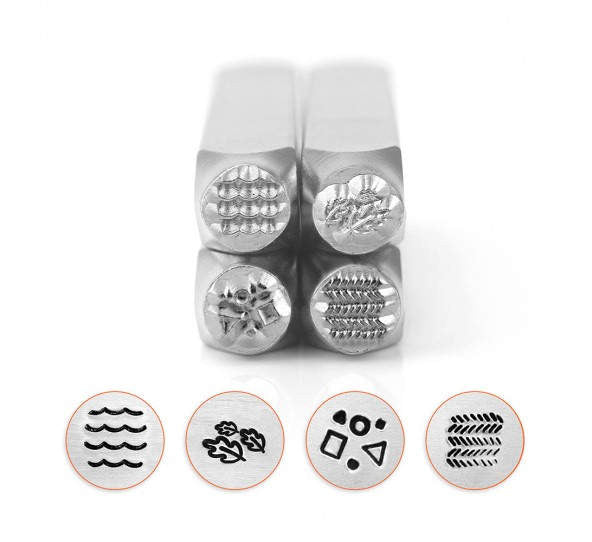 Set of 4 TEXTURE PACK 4 Design Stamps, ImpressArt Metal Design Stamps, 4-pack, 6mm Texture Shapes, tol0745