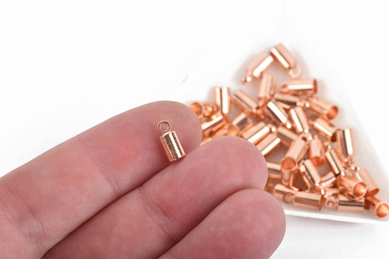 20 Rose Gold Plated Copper End Caps for Kumihimo Jewelry, Leather Cord End Connectors, Bails, Bead Caps, Fits 3.5mm cord, fin0672