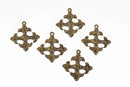 5 Bronze Ox Cross Fleury Relic Charms, Fleur de Lis Cross, Hammered Plated Metal, double sided design, 30x28mm, chs2962