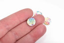 20mm MERMAID FISH Scale Cabochons, Round Resin Metallic, White AB iridescent, 10 pieces, cab0523