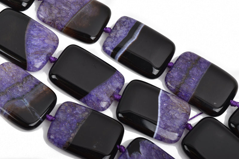 40mm PURPLE and BLACK AGATE Rectangle Gemstone Beads, Geode Gemstone Beads, 9 beads, gag0297