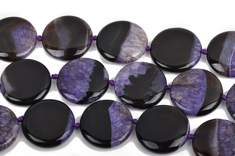 35mm PURPLE and BLACK AGATE Round Coin Gemstone Beads, Geode Gemstone Beads, 11 beads, gag0301