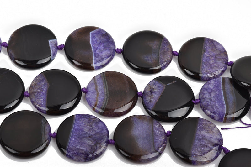 35mm PURPLE and BLACK AGATE Round Coin Gemstone Beads, Geode Gemstone Beads, 11 beads, gag0301