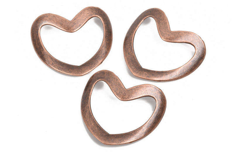 2 Large Copper Sideways HEART Connector Links, 50x44mm, (2" wide) chc0075