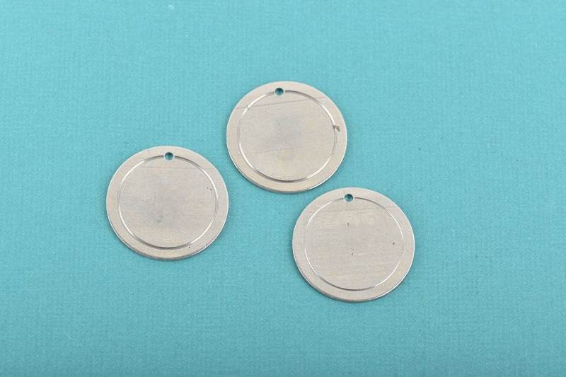 10 Alkeme™ Border Circle Disc Charm, silver metal stamping blanks, 25mm (1") 18 gauge, msb0434