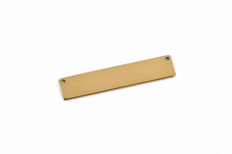 5 GOLD PLATED Stainless Steel Metal Bar Connector Blanks, top holes, 17ga Rectangle Stamping Blanks, 38mm x 6mm, (1-1/2" x 1/4") - msb0438