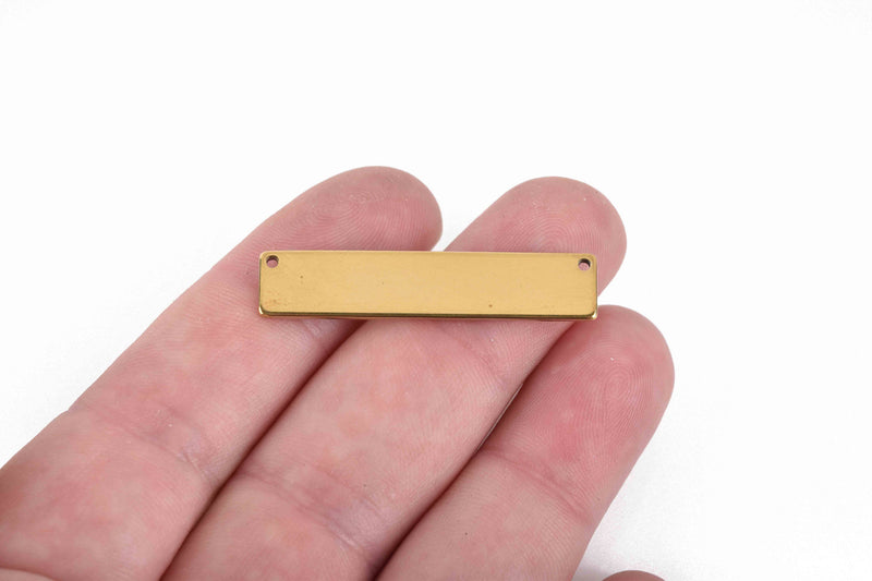5 GOLD PLATED Stainless Steel Metal Bar Connector Blanks, top holes, 17ga Rectangle Stamping Blanks, 38mm x 6mm, (1-1/2" x 1/4") - msb0438