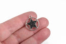 3 Silver Plated STAR in CIRCLE Geometric Charms, black rhinestones, 18mm dia, chs2983