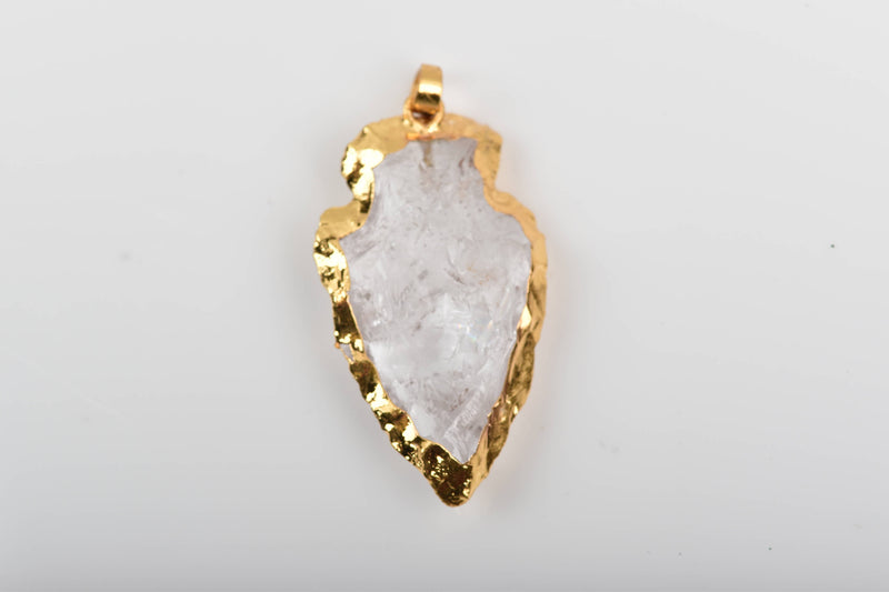 QUARTZ ARROWHEAD Pendant, Gold Bezel, Gold Brass Bail, Natural Gemstone Arrow Head, 1-1/2" long cgm0060